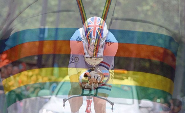 Wiggins punta a testa bassa verso la maglia iridata a cronometro lungo il circuito di Ponferrada (foto Rob Lampard)
