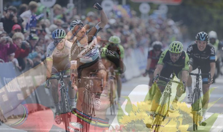 Il belga Meersman vince la gara delladdio alle corse di Cadel Evans, che vediamo salutare i tifosi in trasparenza (foto Mark Gunter)
