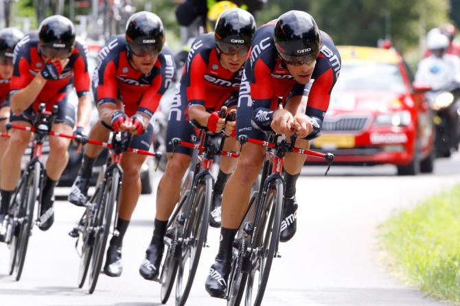 La Bmc in azione nellappassionante cronometro a squadre di Plumelec (foto Bettini)