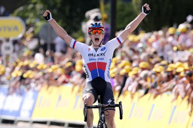 Il ceco Vakoc... vede benissimo la vittoria sul traguardo della seconda frazione del Tour of Britain 2015 (Getty Images Sport)