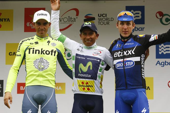 Il podio del Giro di Catalogna 2016: Contador, il vincitore Quintana e Martin (foto Bettini) 