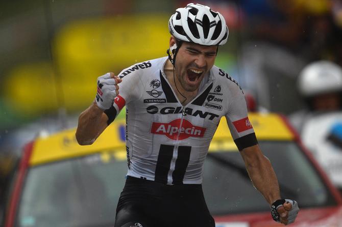 Tom Dumoulin giunge in solitaria sul traguardo di Arcalis (foto Getty Images Sport)