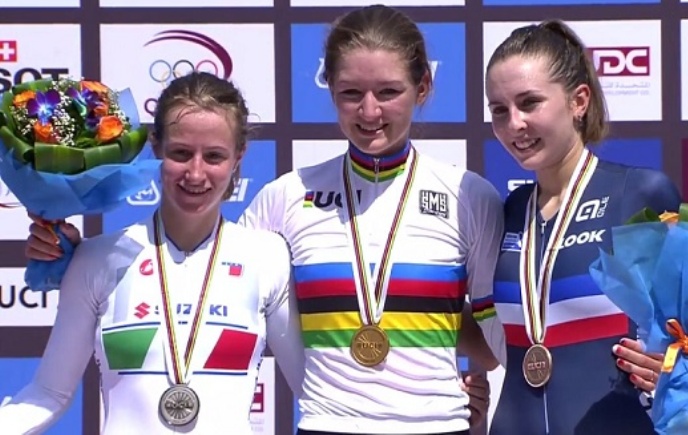 Il podio della cronometro riservata alle donne junior (foto UCI)