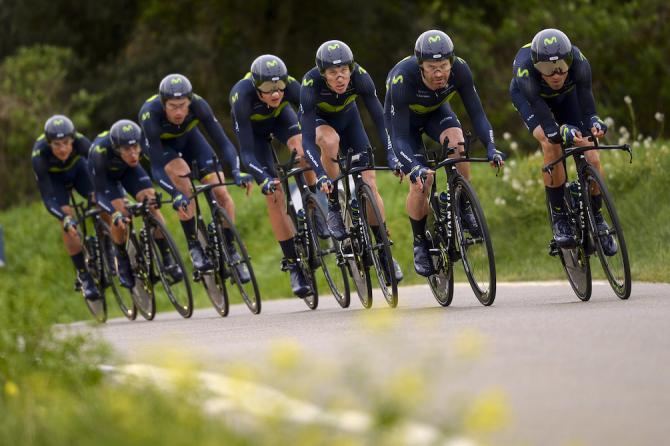 La Movistar in azione nella discussa cronosquadre di Banyoles (Getty Images)