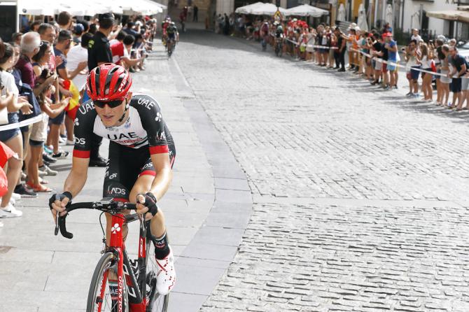 Matej Mohorič allattacco sul lastricato nel finale della tappa di Cuenca (foto Bettini)