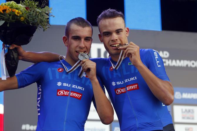 Altre due prestigiose medaglie incamerate dal ciclismo giovanile ai mondiali di Bergen: argento e bronzo per Rastelli e Gazzoli nella corsa in linea riservata ai junior (foto Bettini)