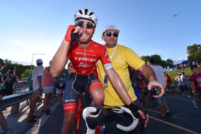 Giacomo Nizzolo nel dopotappa del suo rientro alla vittoria dopo un digiuno lungo oltre un anno (foto Tim de Waele/TDWSport.com)