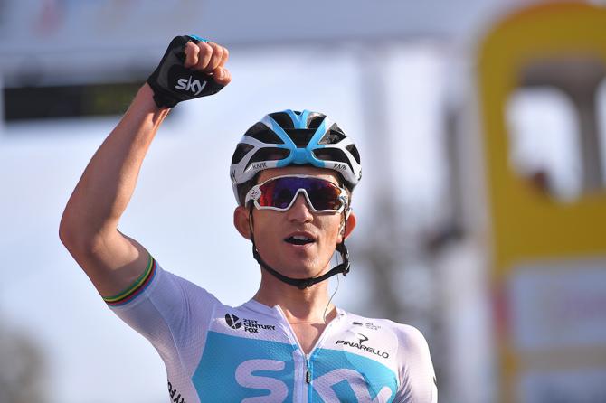 Kwiatkowski esulta in vettà allAlto do Malhão: è lui il vincitore della Volta ao Algarve, per la seconda volta in carriera (foto Tim de Waele/TDWSport.com)