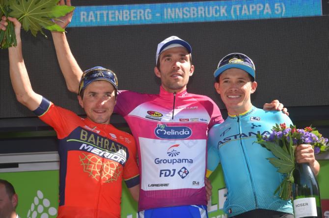 Sul podio finale del Tour of the Alps Pinot sembra guardare lontano... verso il Giro dItalia (foto Tim de Waele/TDWSport.com)