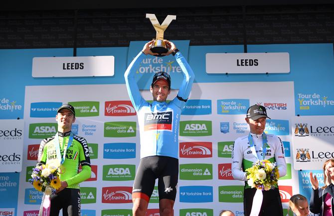 Il podio della 4a edizione del Tour of Yorkshire: 1° Greg Van Avermaet, 2° Eduard Prades, 3° Serge Pauwels (foto Tim de Waele/TDWSport.com)