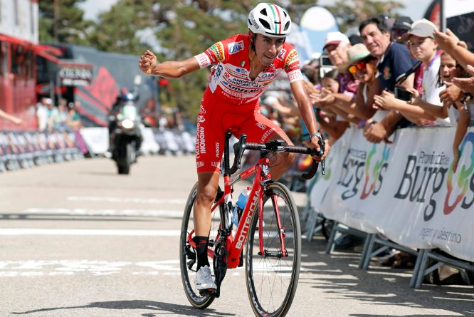 Il colombiano Sosa si impone sul traguardo della tappa regina della Vuelta a Burgos 2018 (foto Bettini)