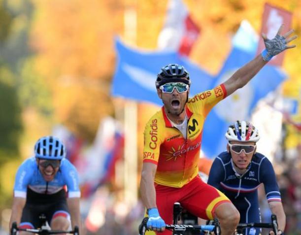 Valverde coglie la sua più bella vittoria in carriera ai mondiali di Innsbruck (foto Bettini)