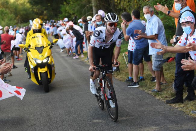 Marc Hirschi allattacco nella tappa di Sarran (Getty Images Sport)